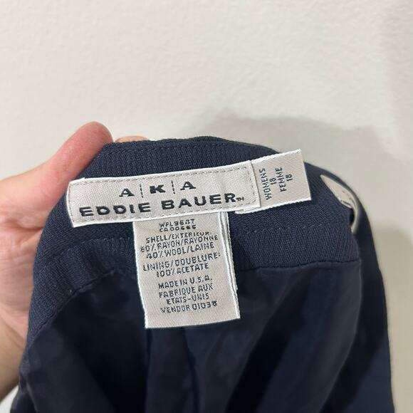 AKA Eddie Bauer Vtg Women 18 Tall Blue Wool Blazer Jacket & Classic Trousers Set - Picture 8 of 11